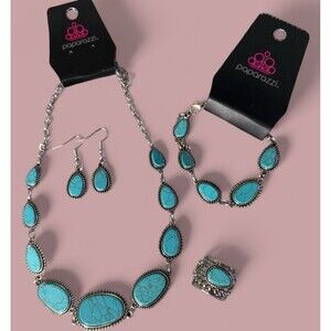 Paparazzi Blue Howlite 5 Piece Set - Necklace Earrings Bracelet Expandable Ring